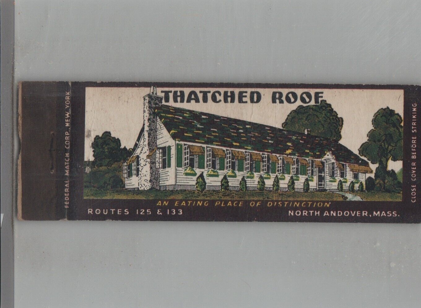 Matchbook Cover 1920s-30's Federal Match Thatched Roof North Andover, MA
