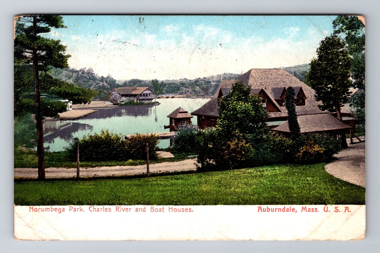 Auburndale MA-Massachusetts, Norumbega Park Charles River Vintage c1907 Postcard