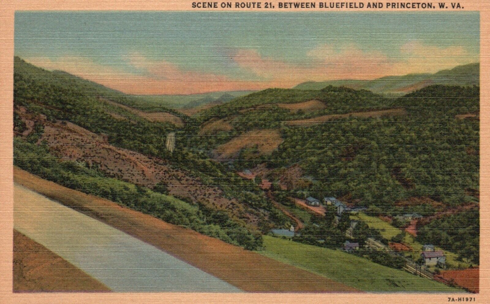 Postcard WV b/w Bluefield & Princeton Scene on Route 21 Linen Vintage PC G2053