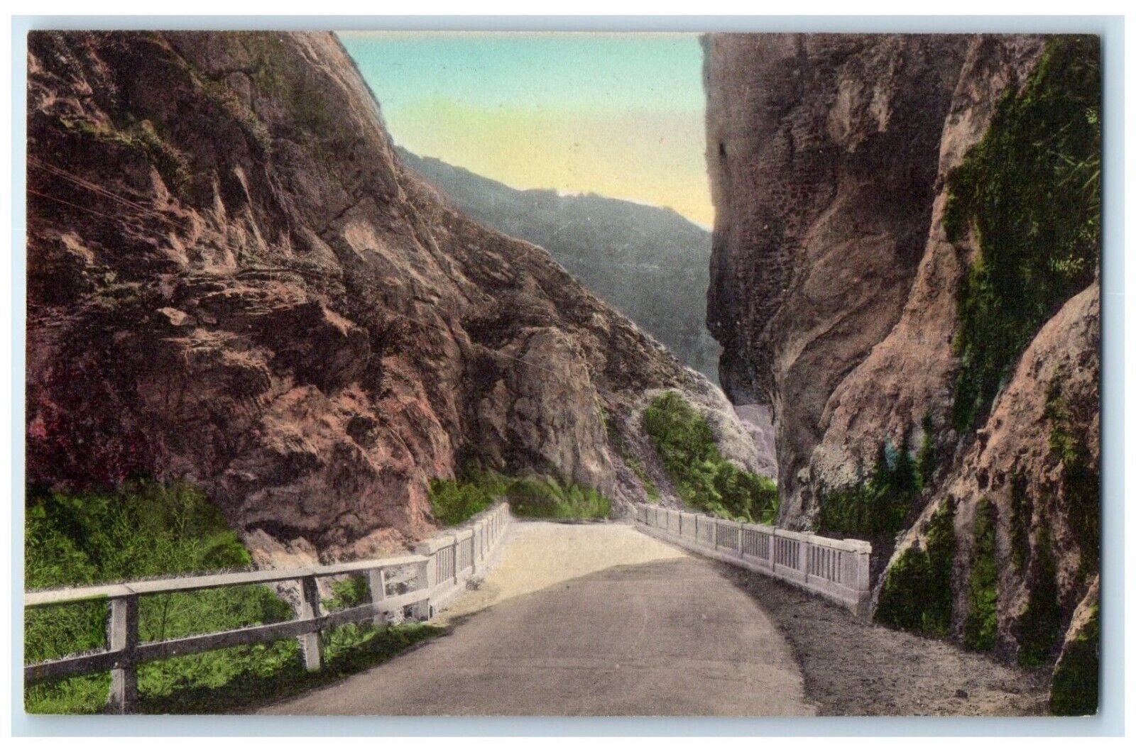 c1940 Gaviota Pass Coast Highway Santa Barbara California Hand-Colored Postcard