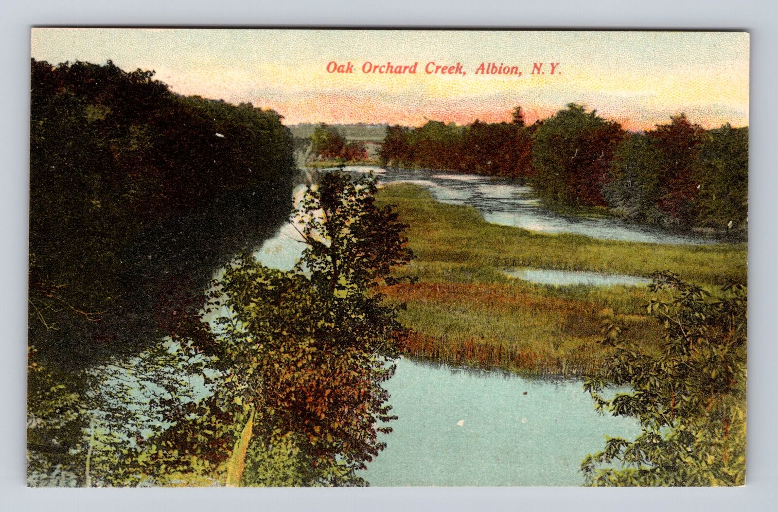 Albion NY-New York, Oak Orchard Creek, Antique Vintage Souvenir Postcard