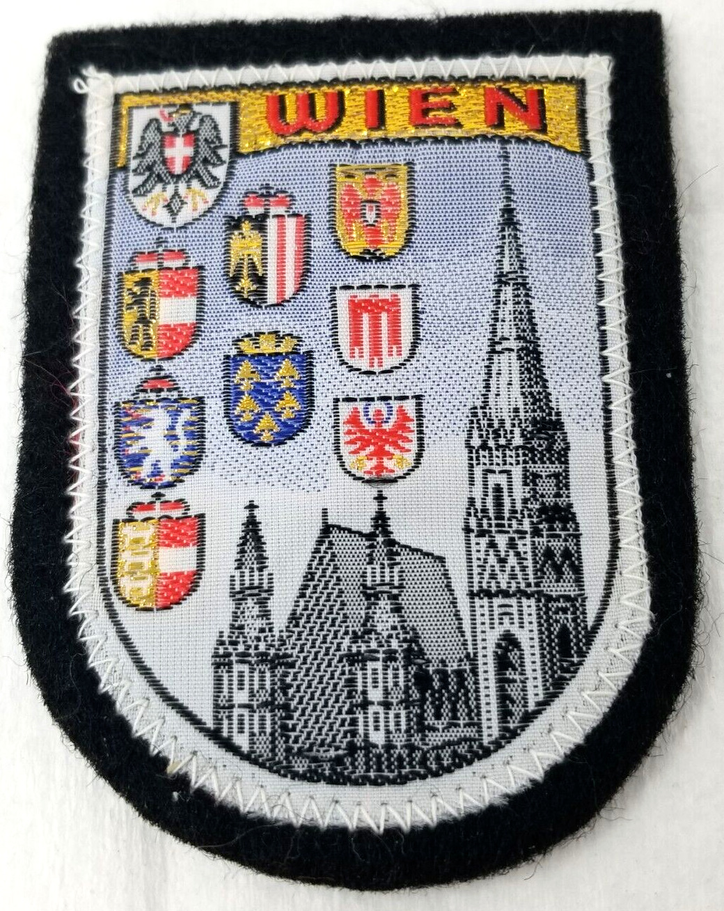 Austria Wien St. Stephen\'s Cathedral Patch Shield Coat of Arms Yellow Red 1970s