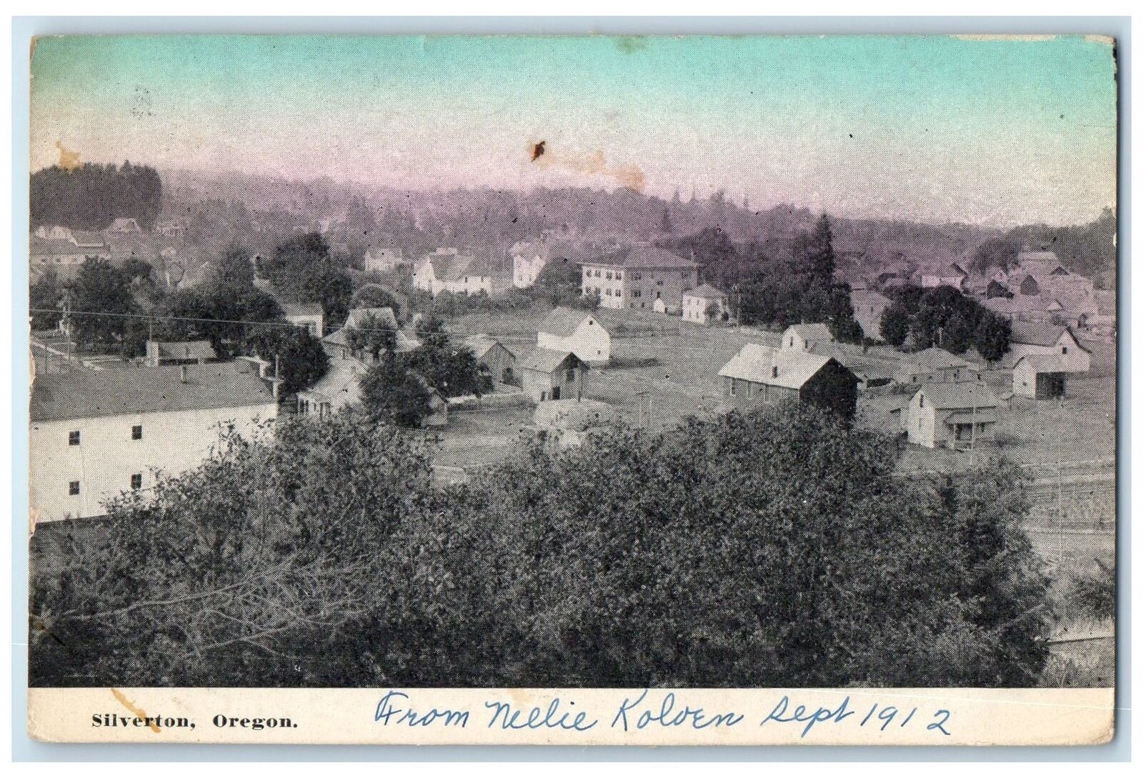 1910 Bird's Eye View Of Silverton Oregon OR Posted Residences Trees Postcard