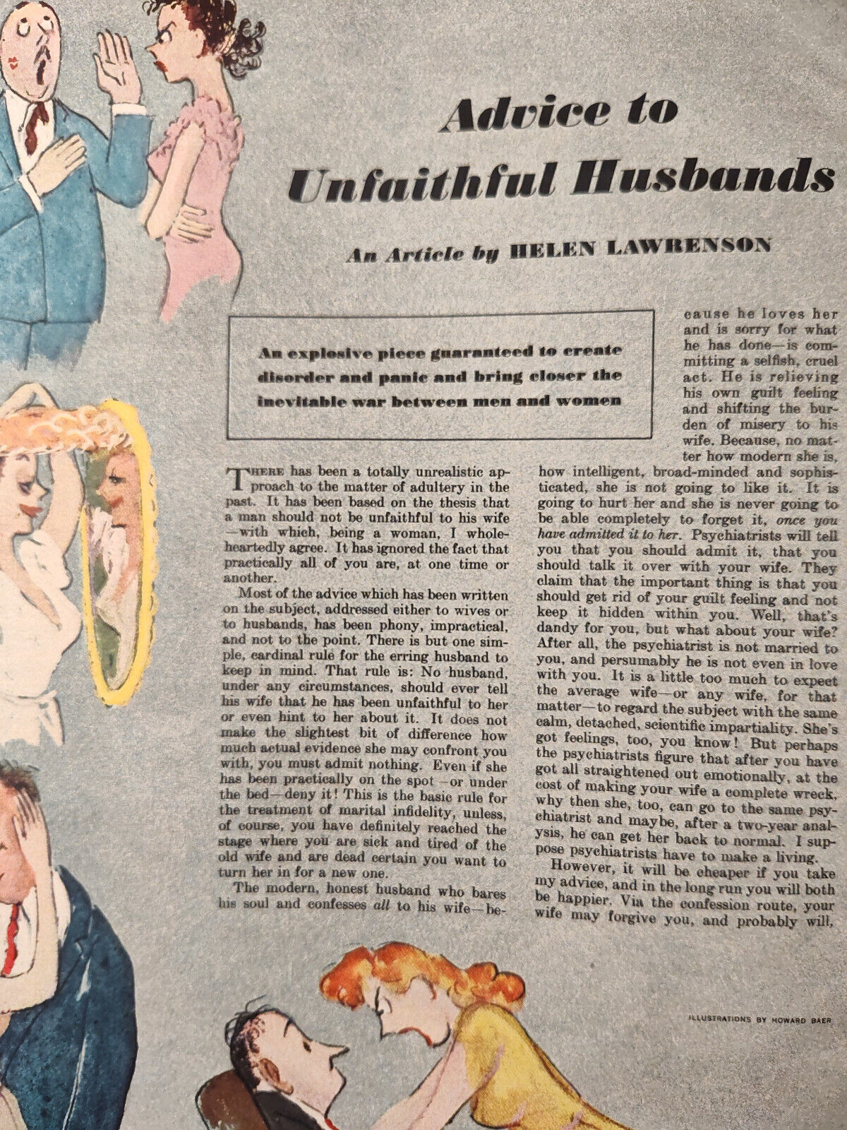 1948 Esquire Article Advice to Unfaithful Husbands Helen Lawrenson Howard Baer