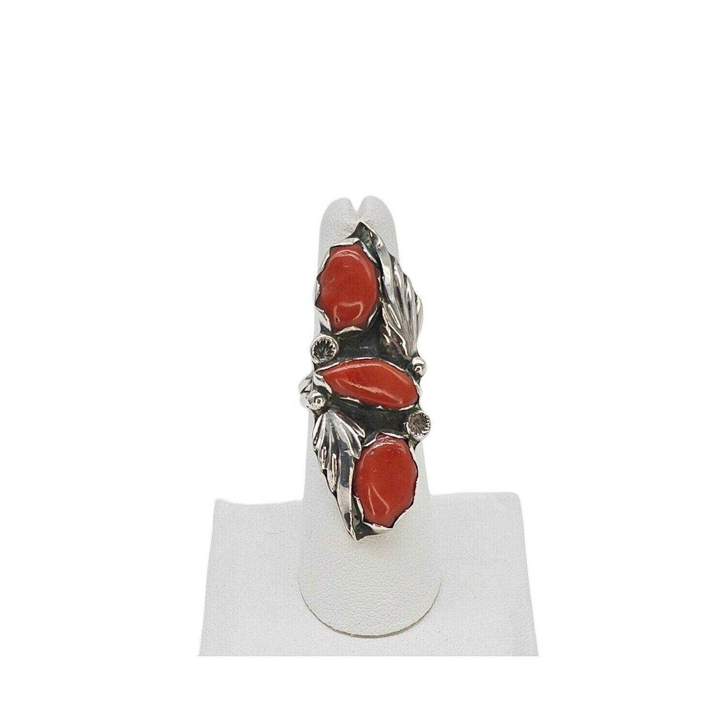 Zuni Ray and Rosemary Nieto Sterling Silver Oxblood Coral Ring Sz 7