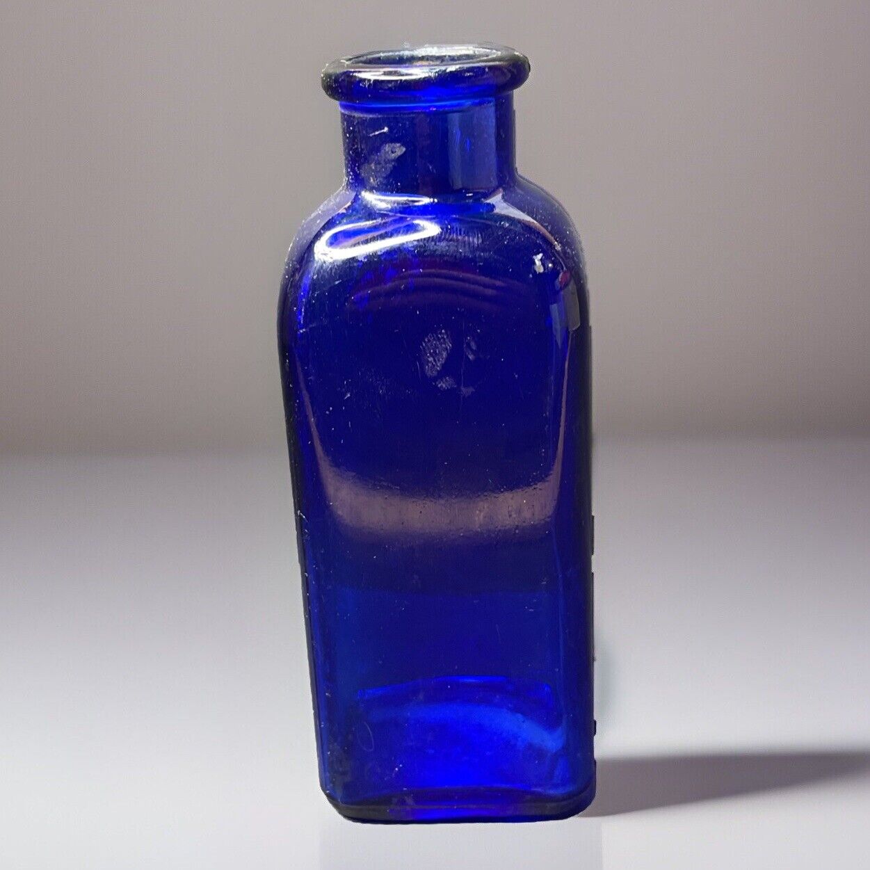 Antique c1920s Cobalt Blue Glass Medicine Bottle NO CORK Deep Blue Rectangular