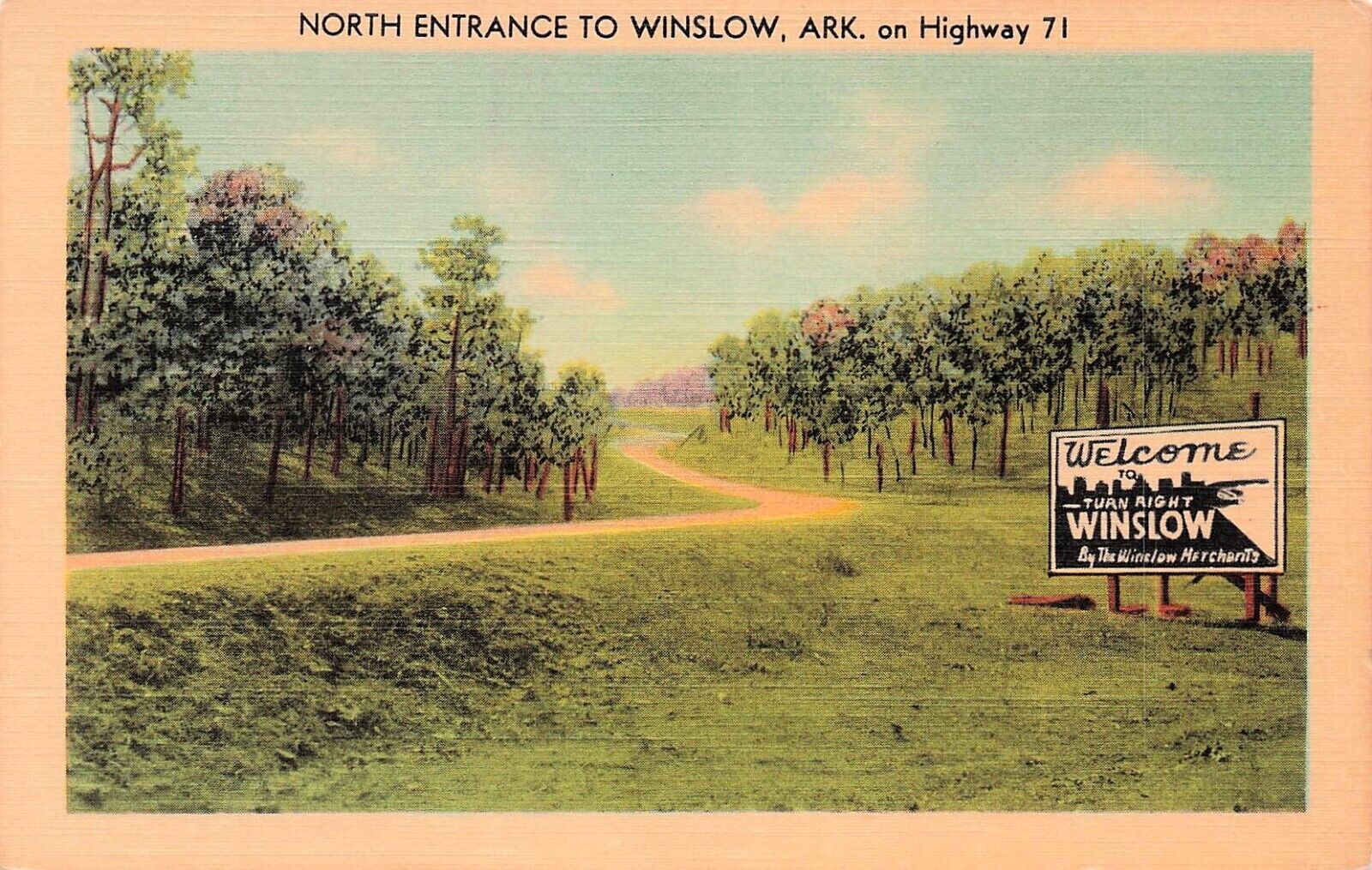 Winslow AR Arkansas North Entrance on Highway Route 71 Sign Vtg Postcard E26