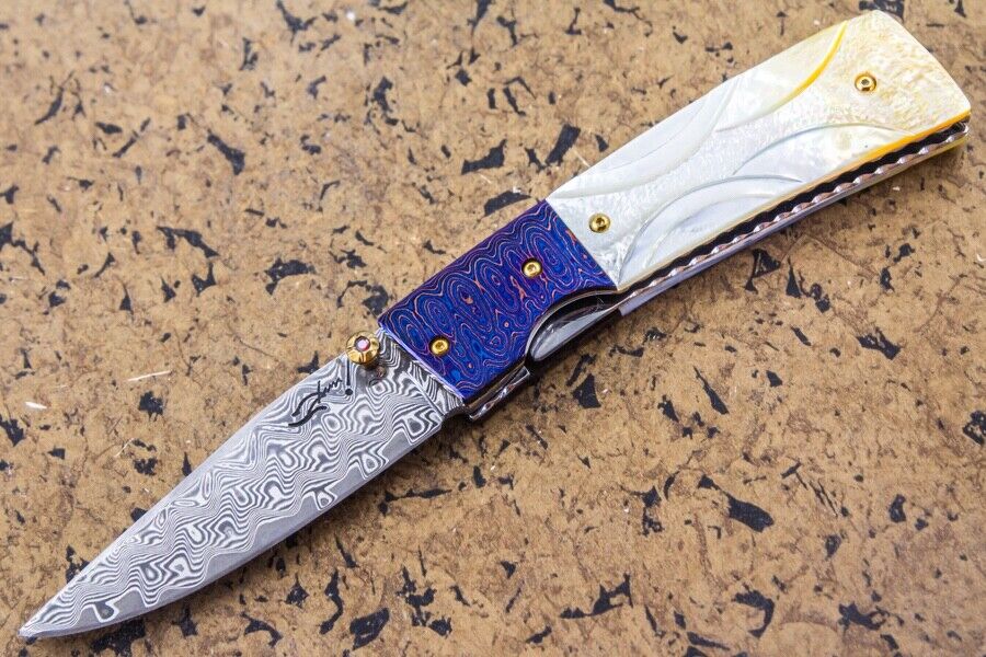 Suchat Jangtanong Custom Handmade Folding Knife Damascus *Free 1 pair of Handle*