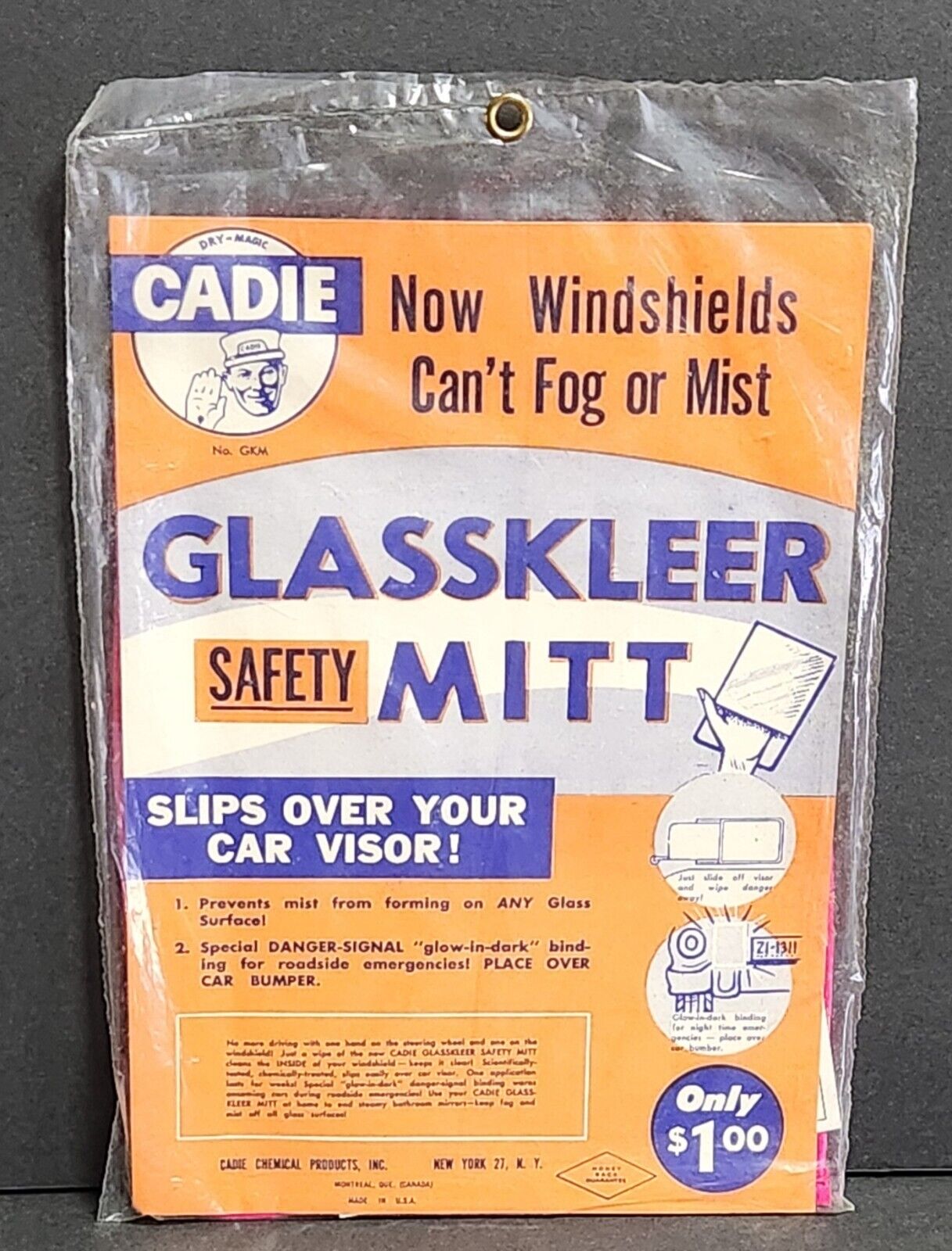 Vintage Dry Magic Cadie No. GKM: GLASSKLEER SAFETY MITT Sealed in Package