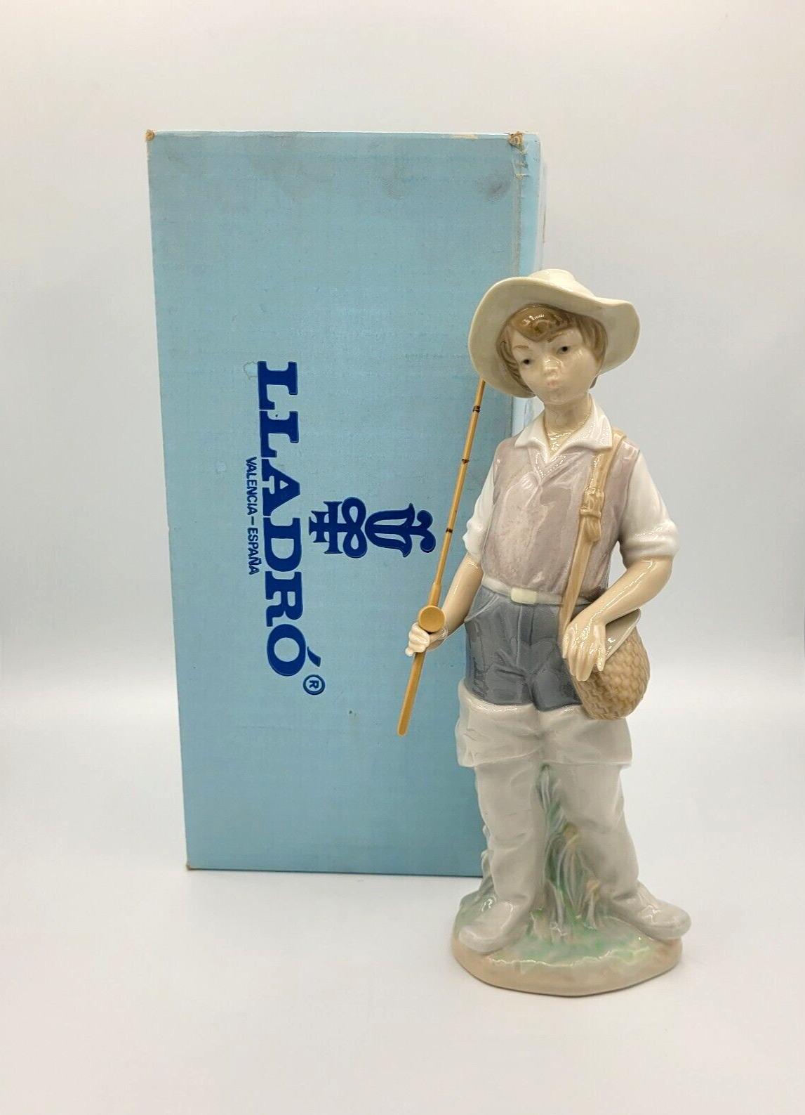 LLADRO Figurine Fisherman Boy 1977 Fishing Pole Orig Box 4809 Nino Pescador Vtg