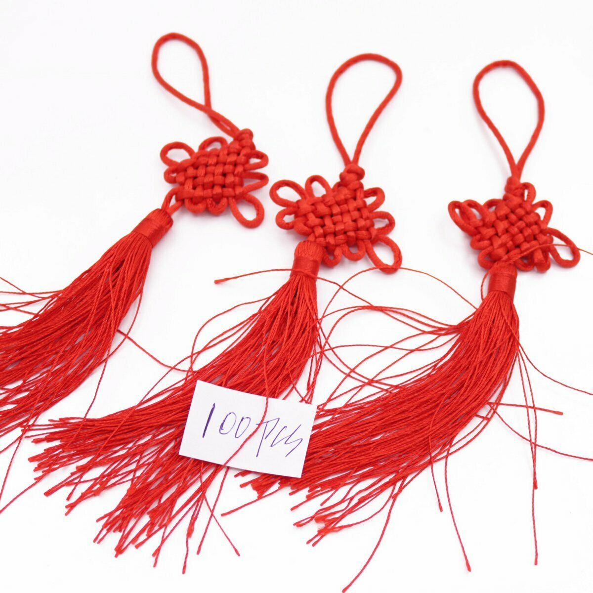 100 PCS Chinese Knot Red Auspicious China Knot Tassel Pendant 7