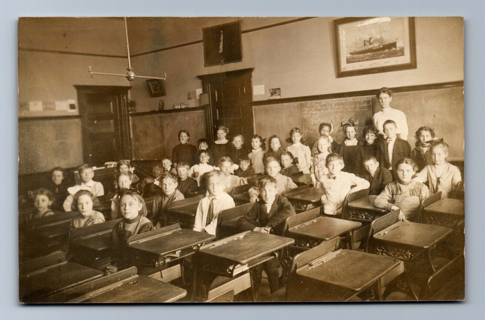 C.1910 MIXED BLACK AMERICAN CLASSROOM SCHOOL STUDENTS INTERIOR SHIP Postcard PS