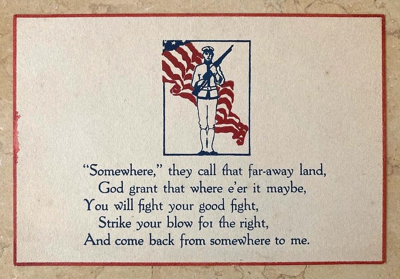 RARE   WW1 U.S. MARINE CORPS - POEM CARD -  LITHO CARD c1917