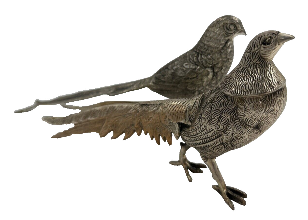VTG Andrea by Sadek Pair Pheasants birds figurines silver tone metal made India