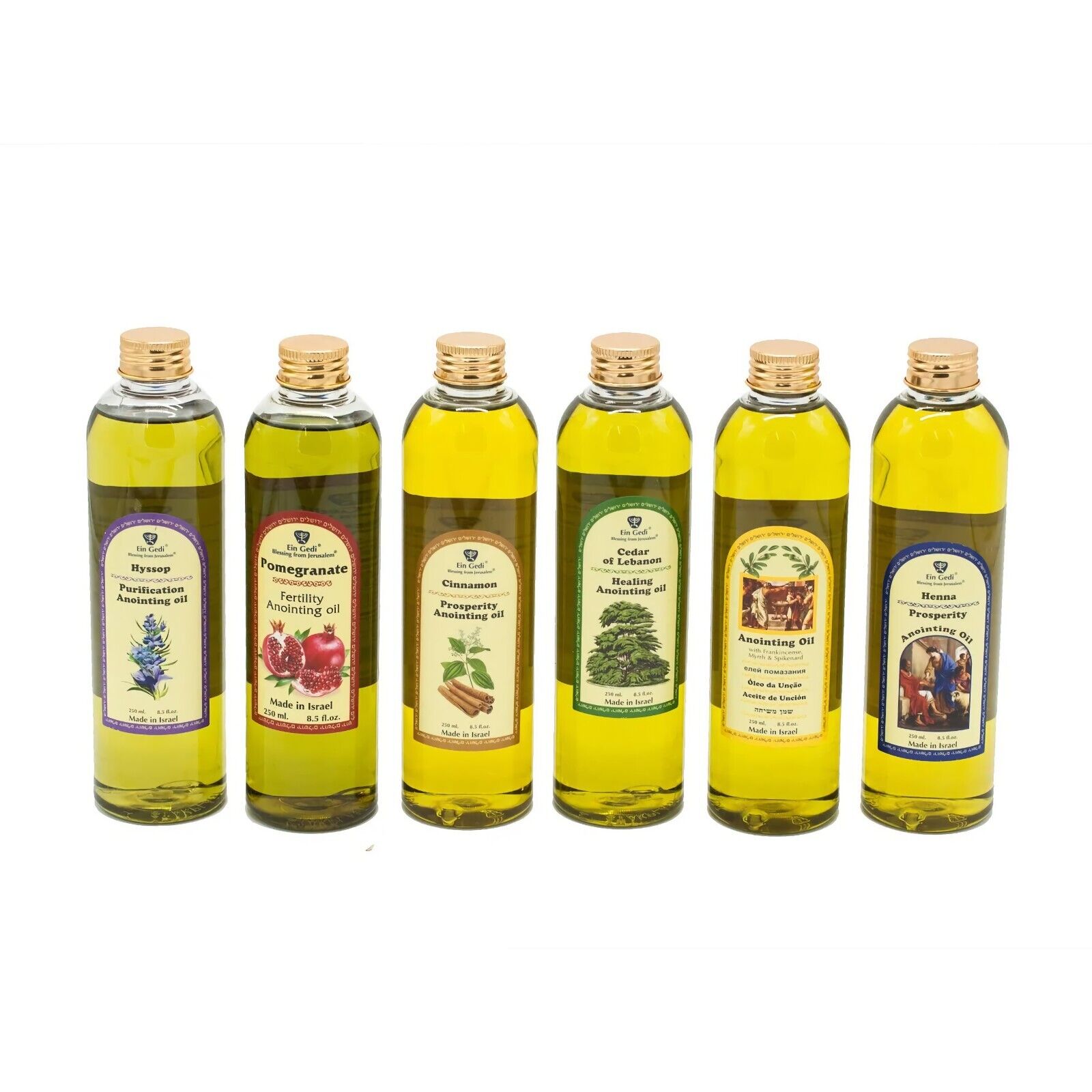 Lot of 6 x mixed Anointing Oils 250 ml.- 8.5 fl.oz from Holyland Jerusalem
