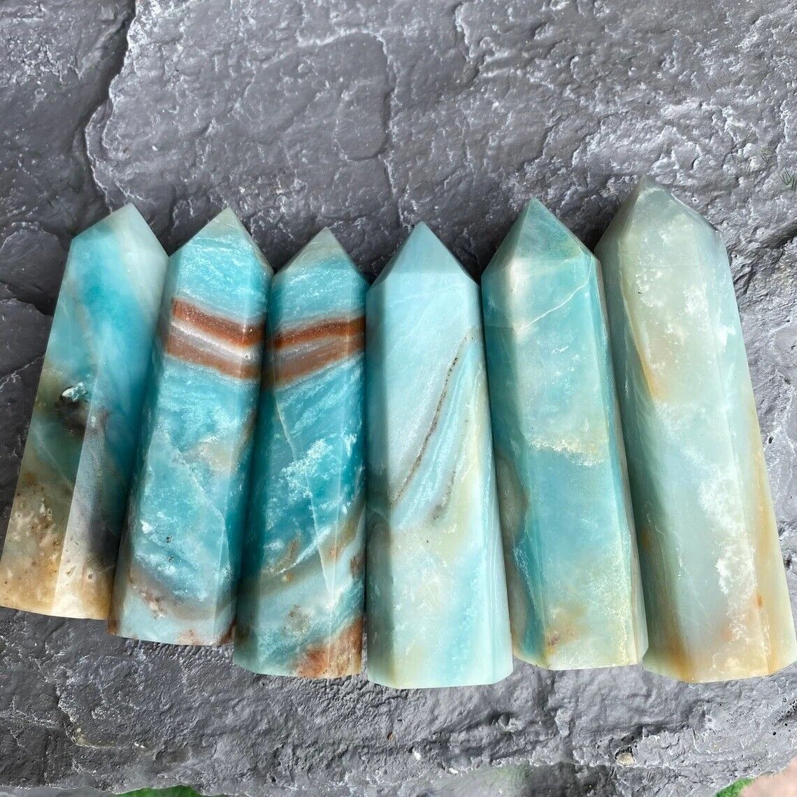 3'' Amazonite Point Obelisk Natural Ocean Crystal Wand Tower Decoration
