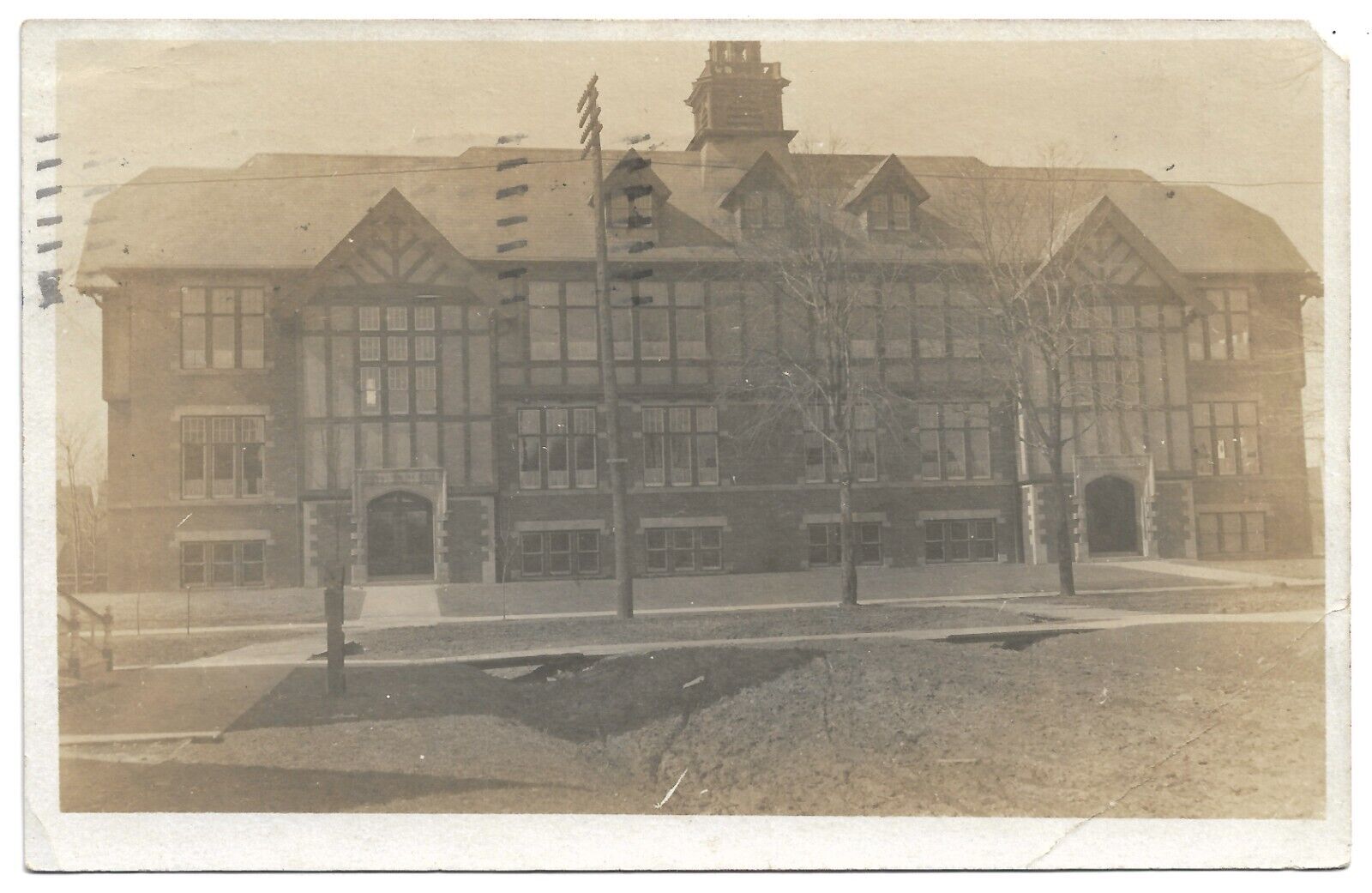 1909 Detroit Michigan MI Public High School Real Photo Vintage Postcard
