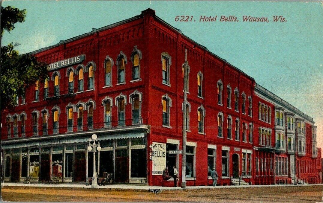 1913. HOTEL BELLIS, WAUSAU, WISCONSIN. POSTCARD DB7