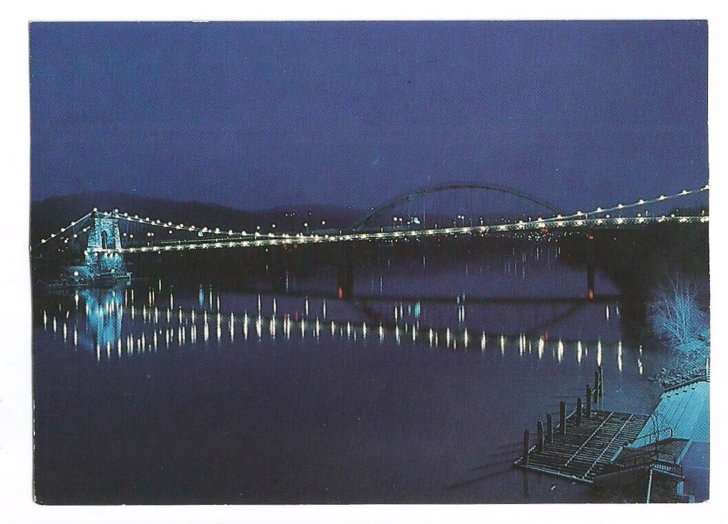 Wheeling WV Postcard Bridge Night