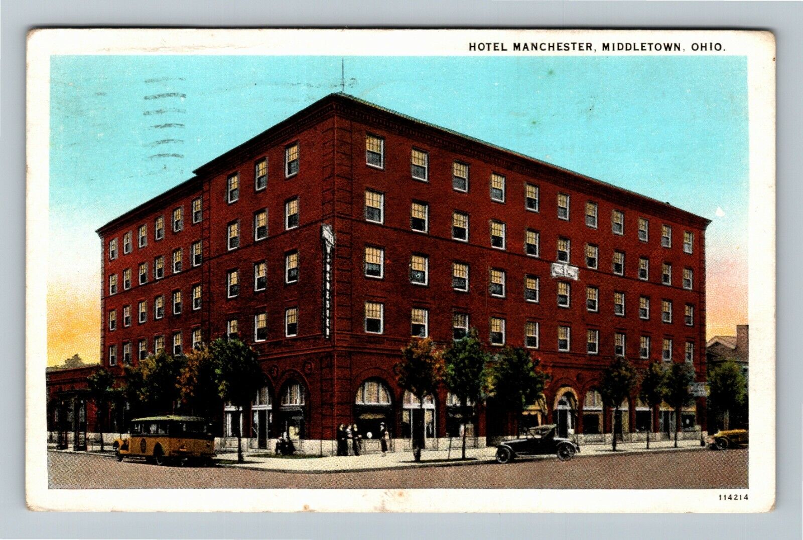 Middletown OH-Ohio, Hotel Manchester, Period Cars, Antique Vintage Postcard