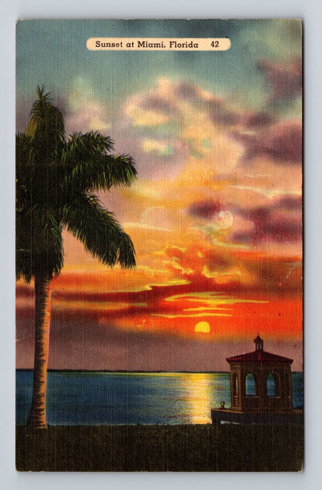 Miami FL-Florida, Scenic View Sunset at Miami, Antique Vintage Postcard