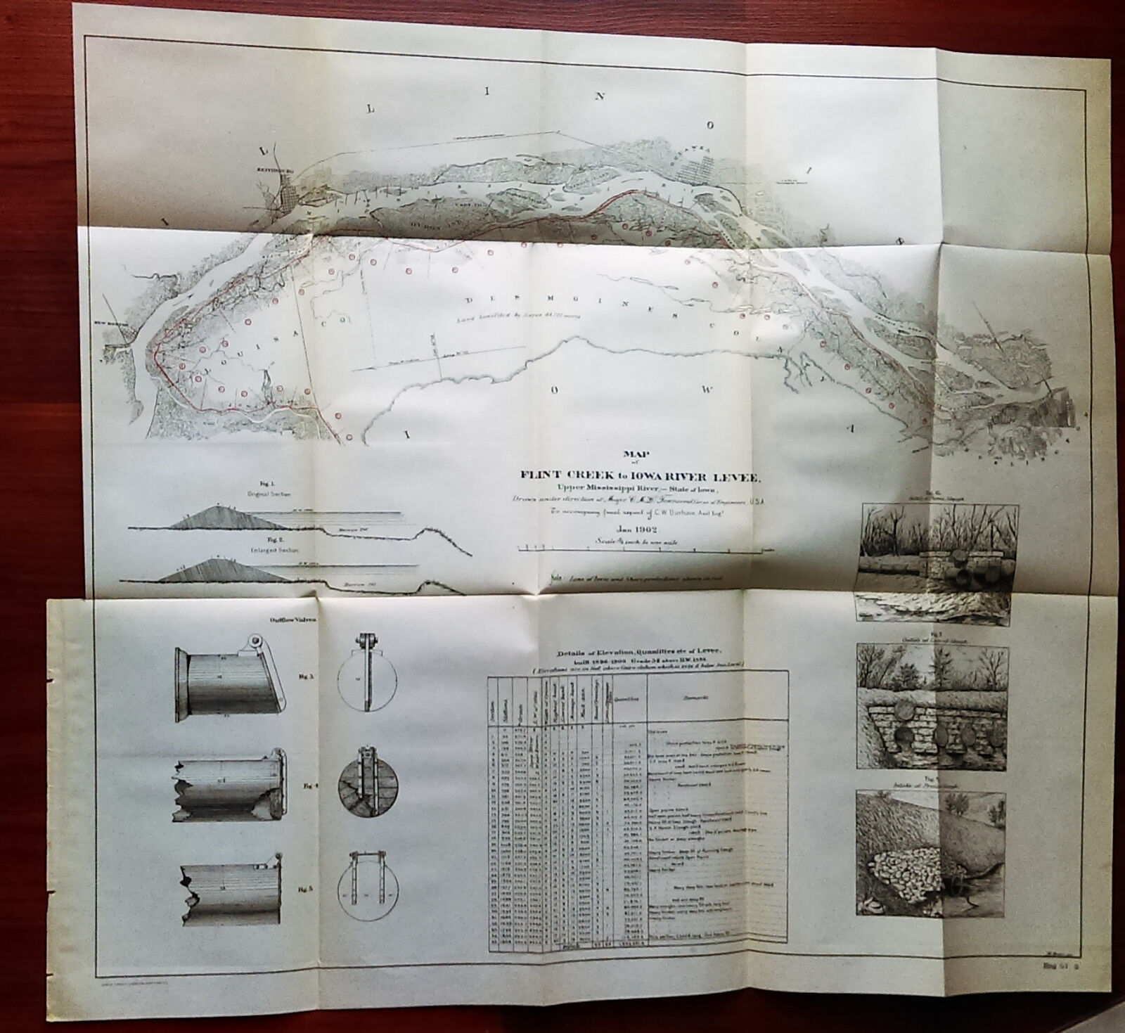 1902 Map Diagram of Flint Creek to Iowa River Levee Major Townsend