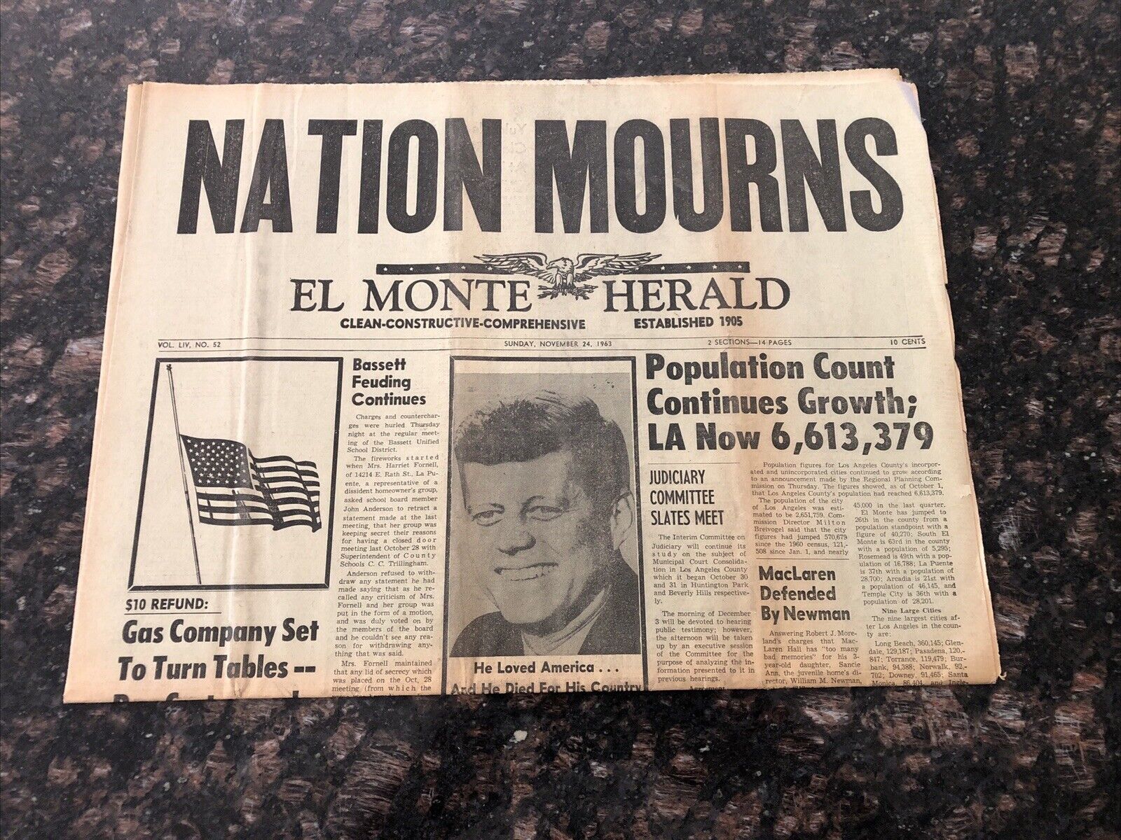 El Monte Herald NATION MOURNS 1963 Nov. 24 Newspaper 