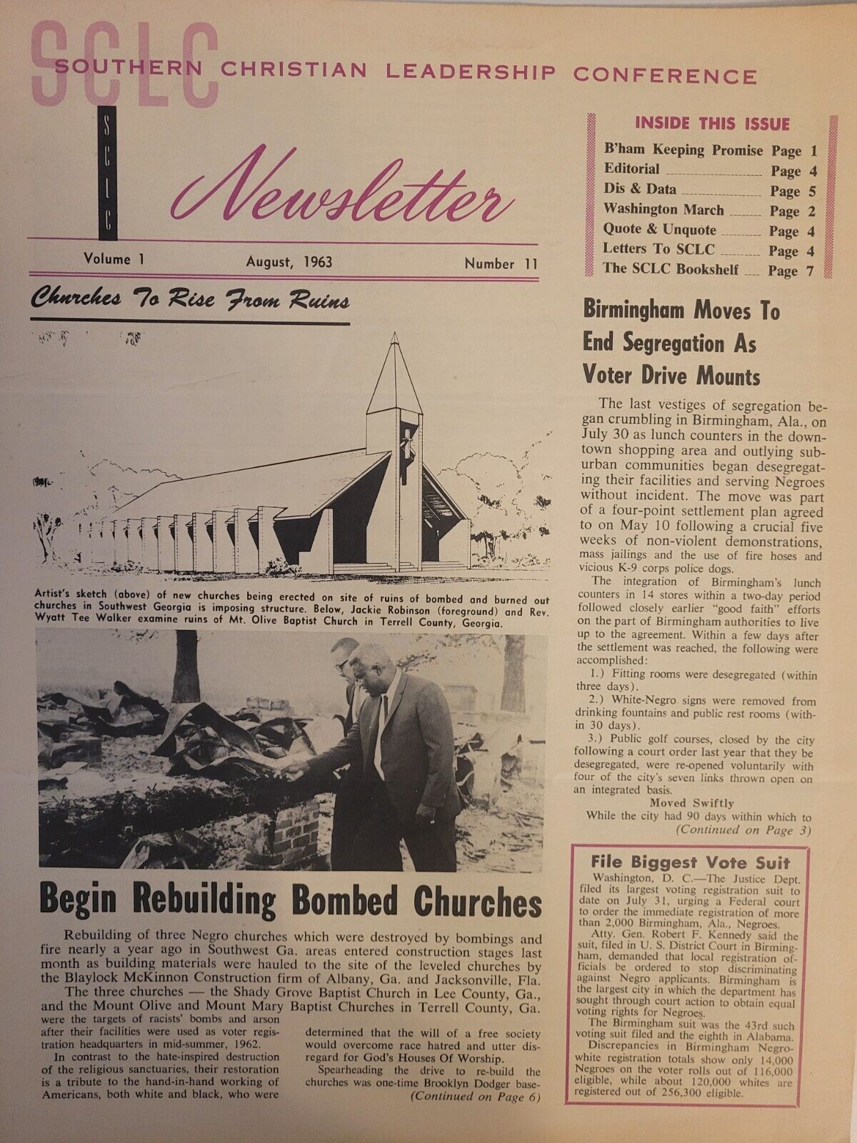 Super Rare Vintage Original Civil Rights SCLC NEWSLETTER August 1963