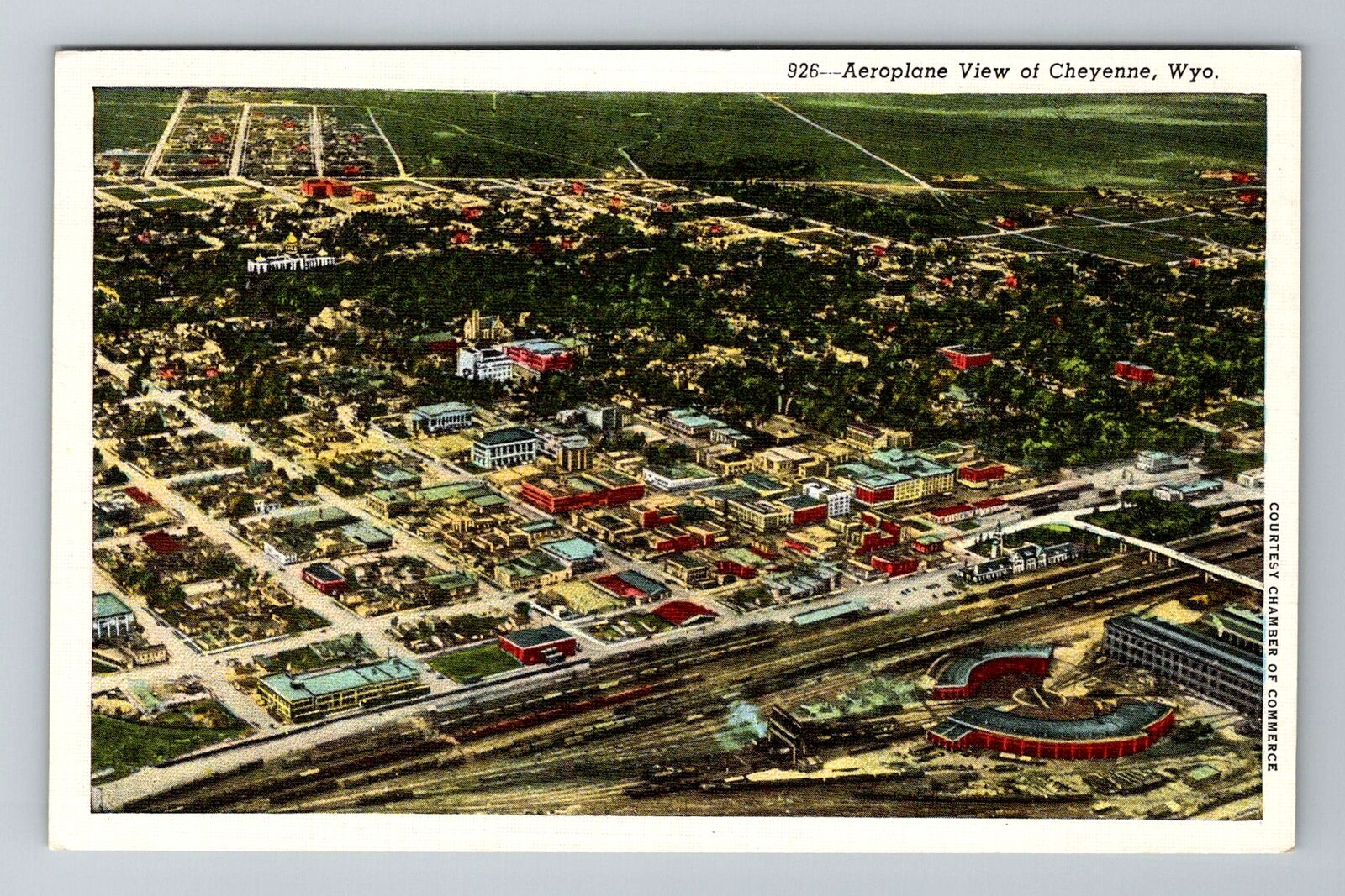 Cheyenne WY-Wyoming, Aerial Of Town Area, Antique, Vintage Souvenir Postcard