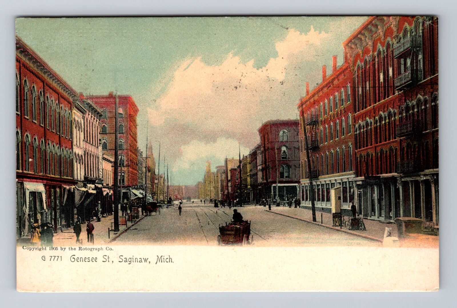 Saginaw MI-Michigan, Genesee St Storefronts, Antique, Vintage Postcard