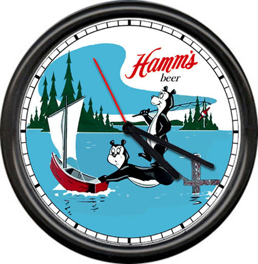Hamm\'s Hamms Beer Bear Bar Tavern Fishing Boat Game Room Sign Wall Clock
