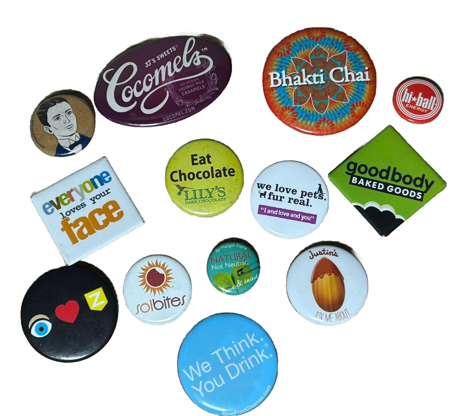 Whole Foods Vendor Promo Pins 13 Pcs Justin’s HiBall Cocomels Lily’s Swag Flair