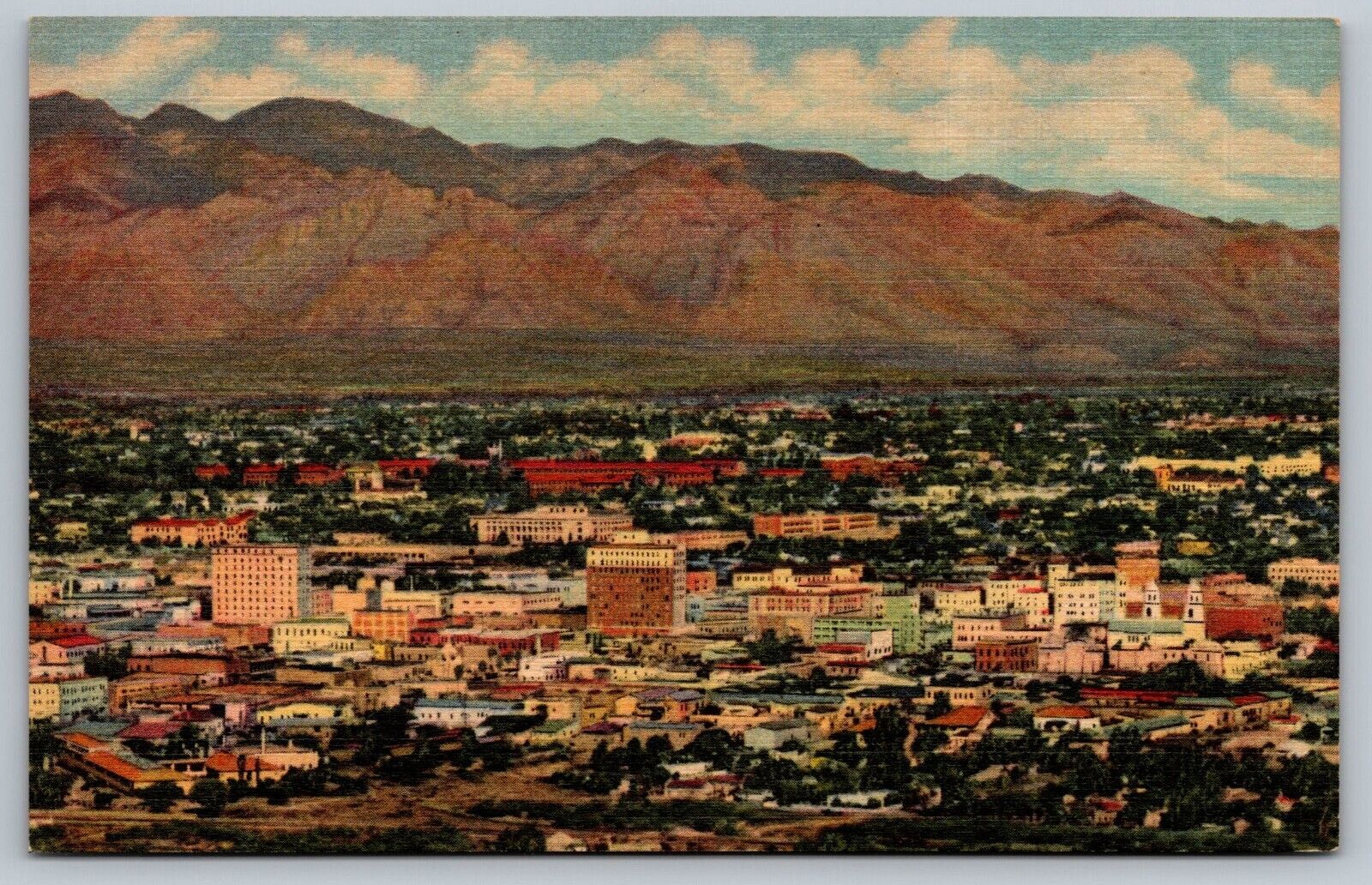 View Of Tucson AZ From A Mountain Linen Postcard