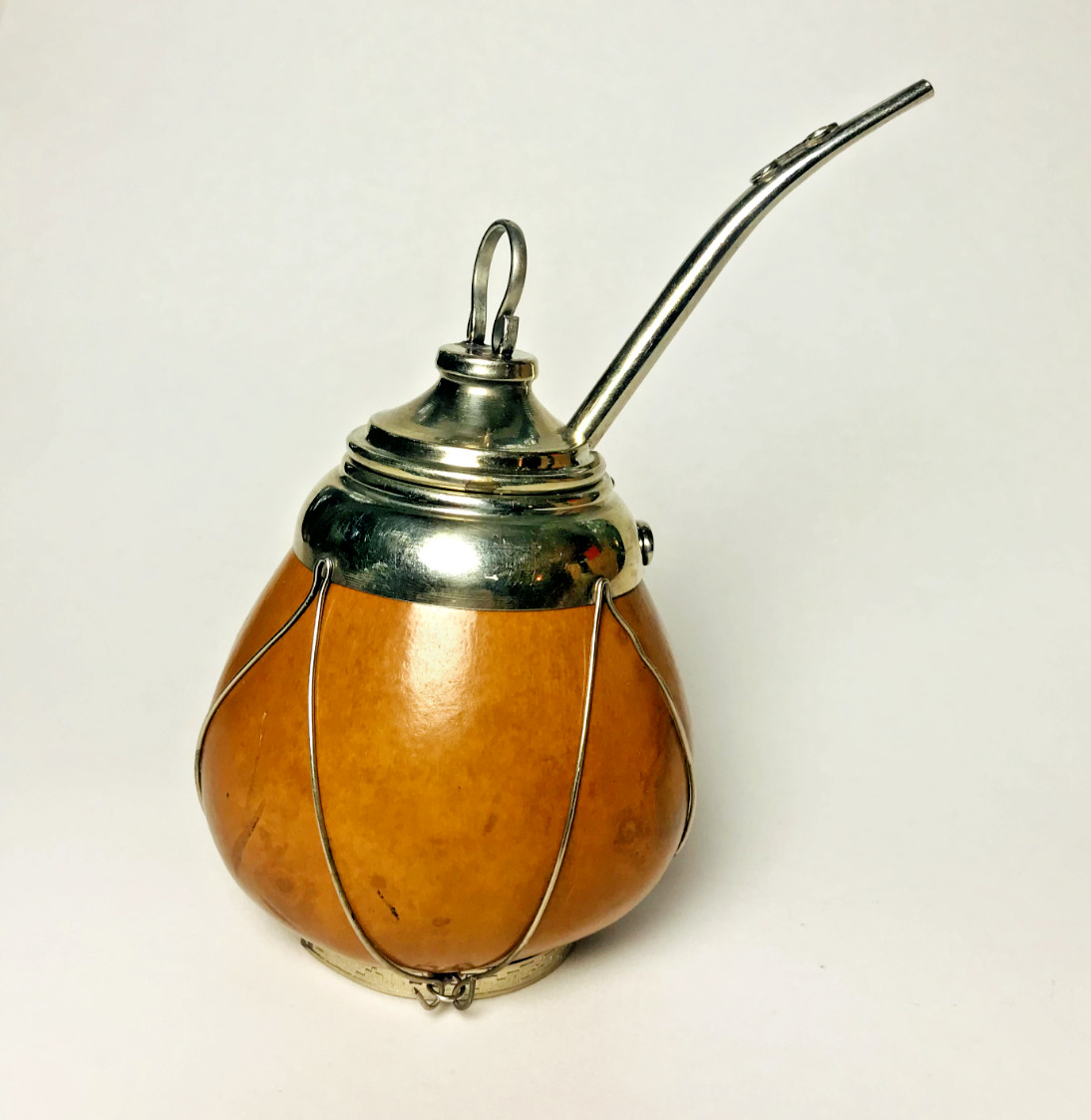 Natural Mate Gourd With Silver Decorations Bohemian Decor Cup for Yerba Mate