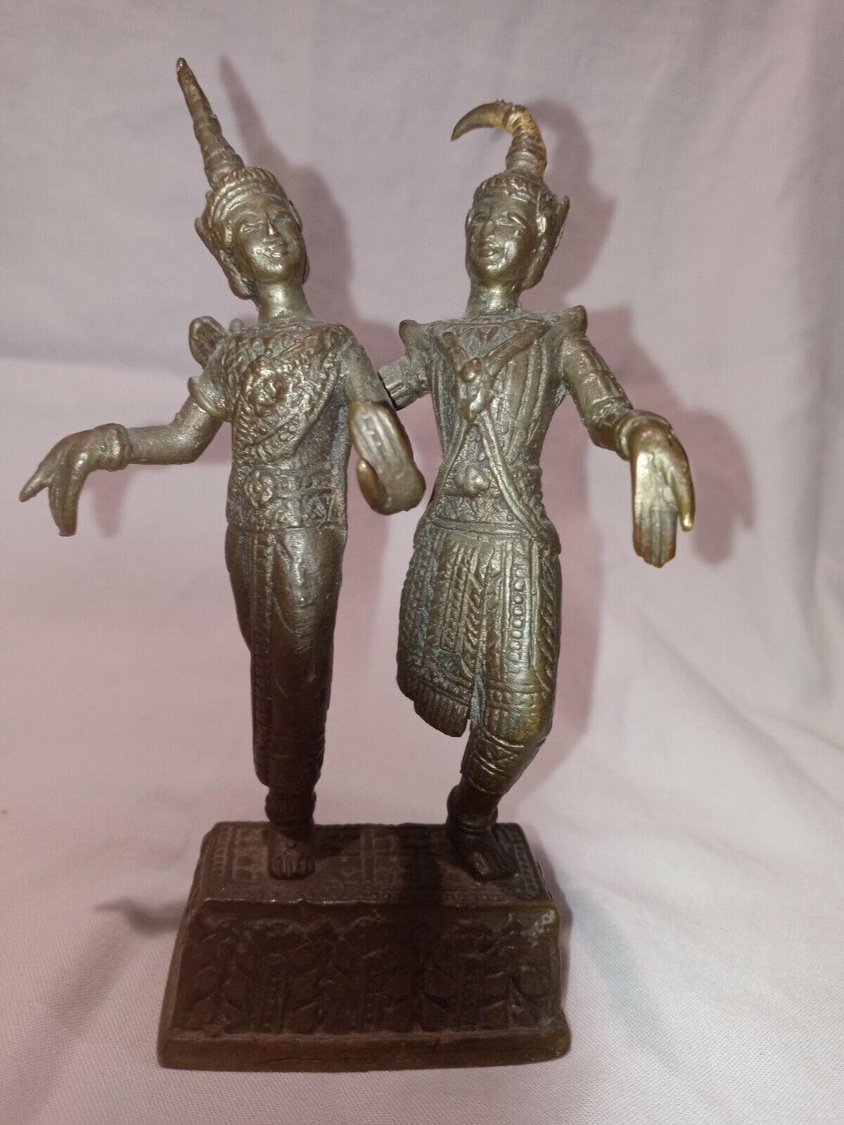 Antique old copper statue south Indian goddess pair religious figure home decor