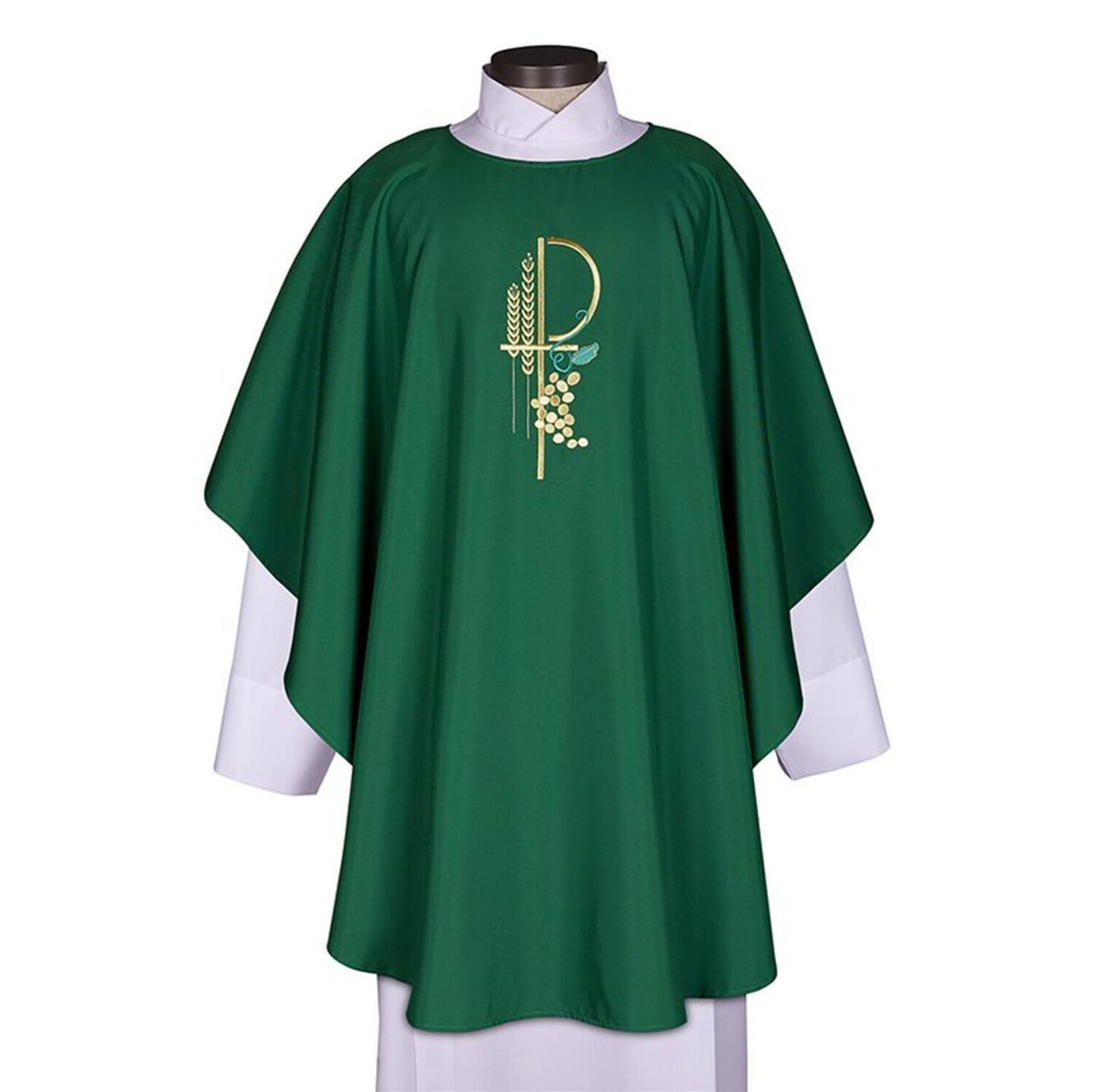 Embroidered Green Eucharistic Chasuble Roman Catholic Vestment for Priests 46 In