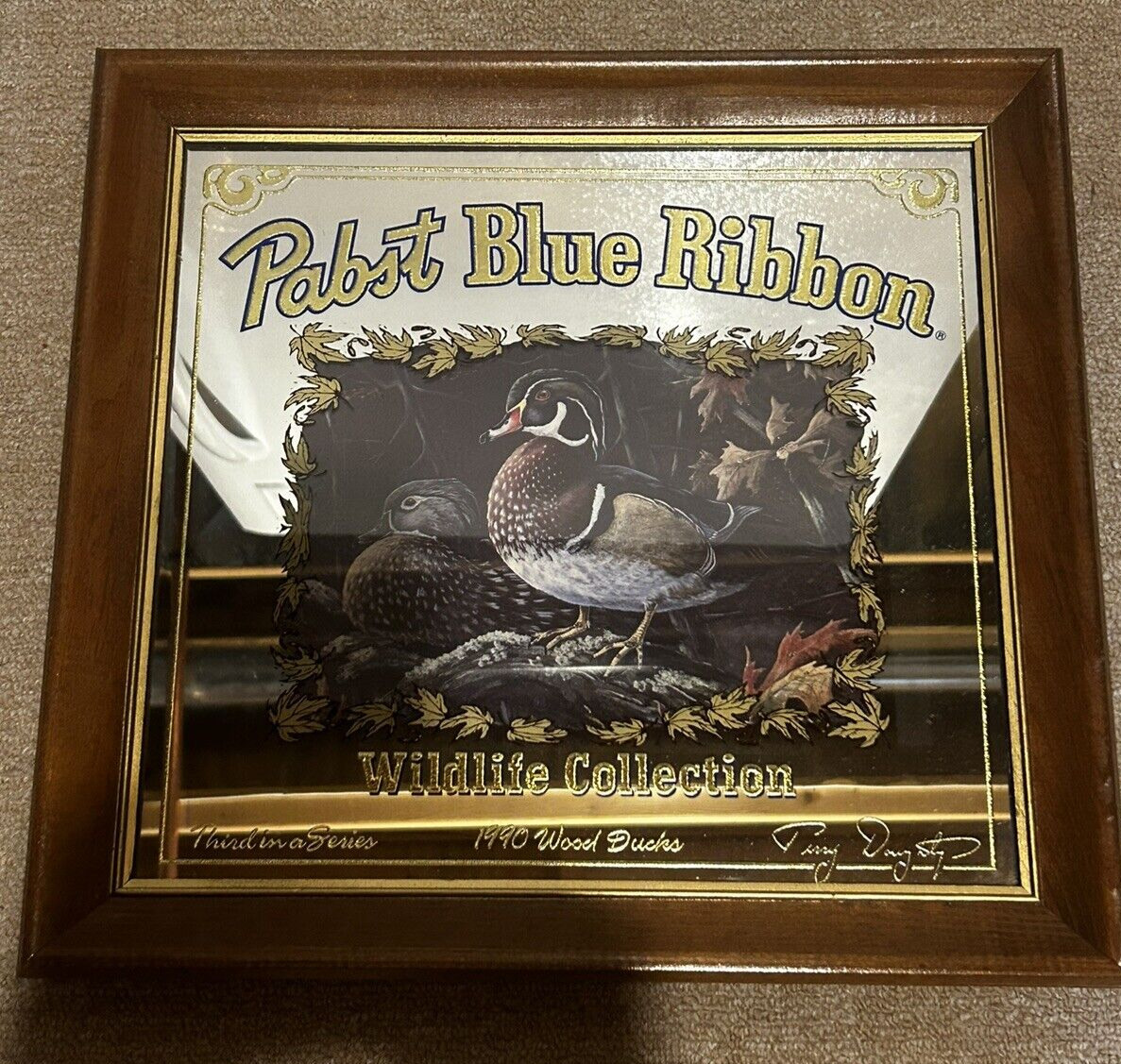 Vintage 1990 Pabst Blue Ribbon PBR Bar Mirror Ducks Wildlife Collection Ltd Ed