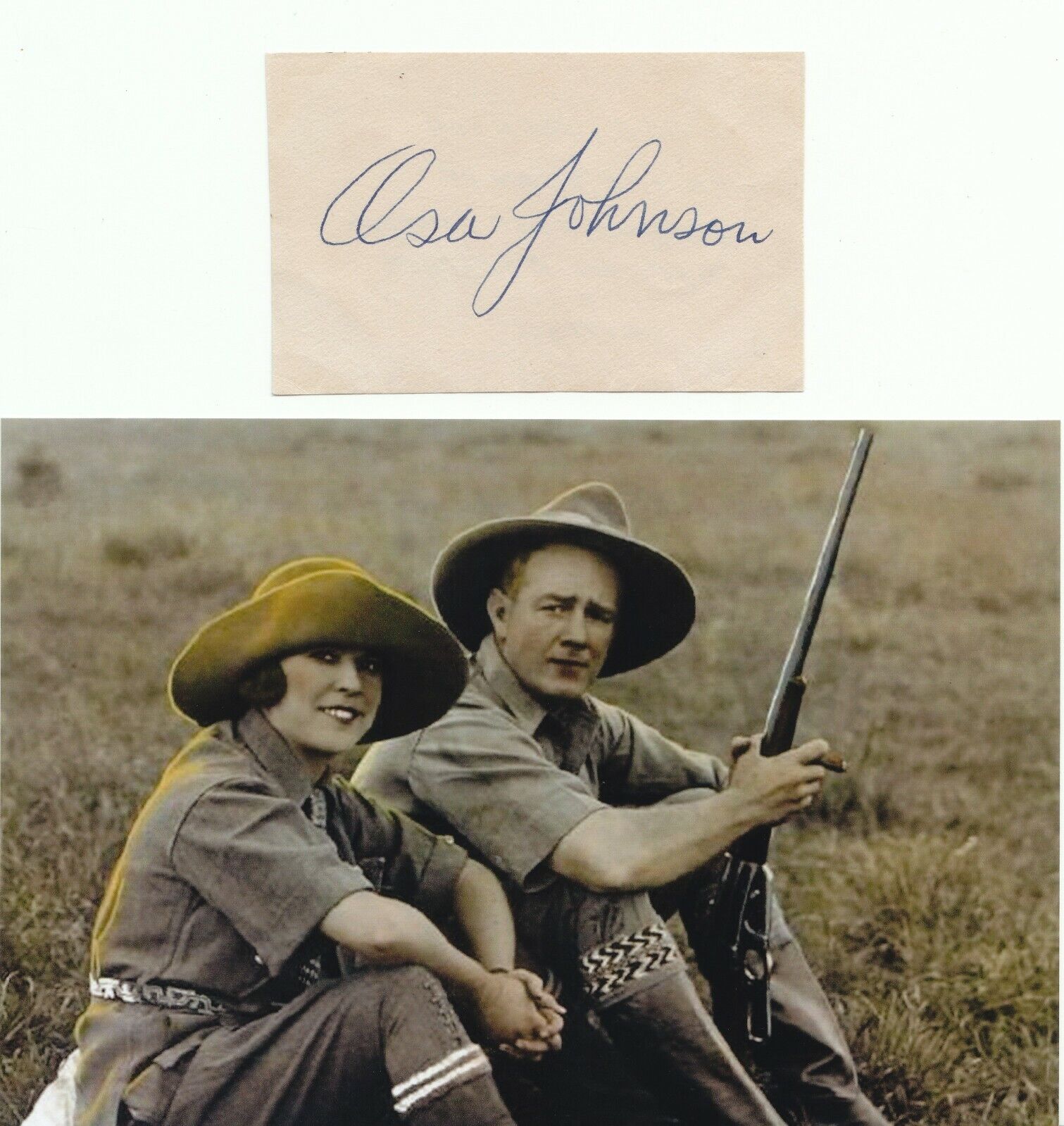 OSA JOHNSON AMERICAN AUTHOR I MARRIED ADVENTURE AFRICA SIGNED ALBUM PAGE AND PHO