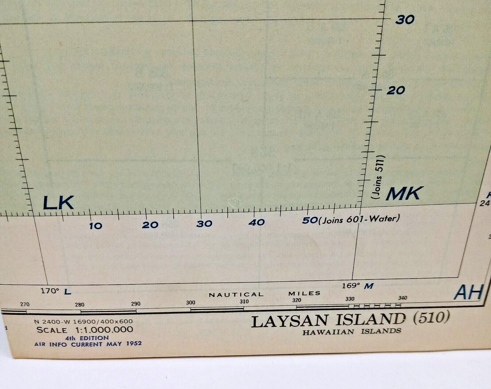 Laysan Island World Aeronautical Chart 1952 Hawaii Vintage Map