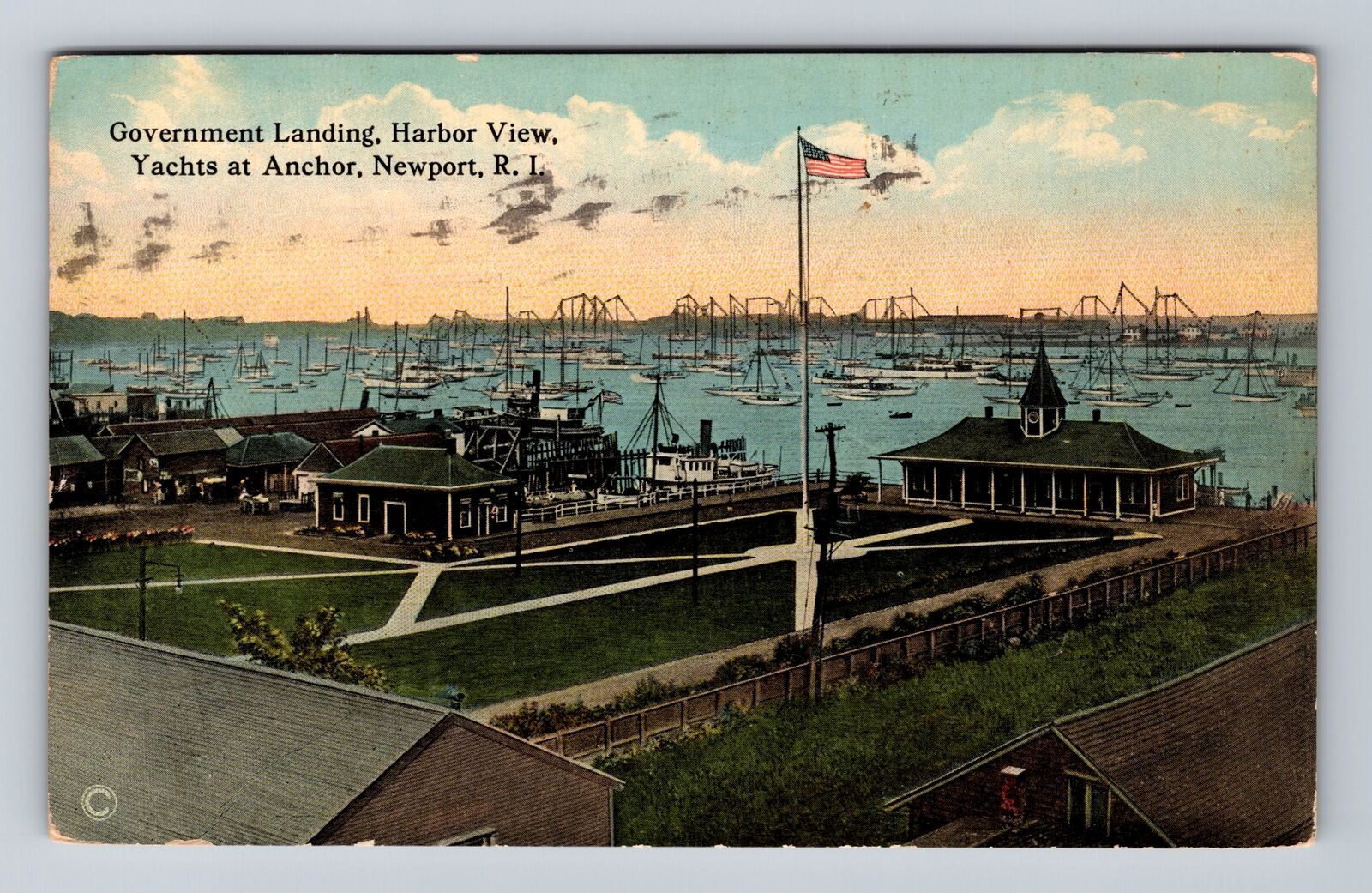 Providence RI-Rhode Island, Harbor View, Gov Landing Vintage c1914 Postcard