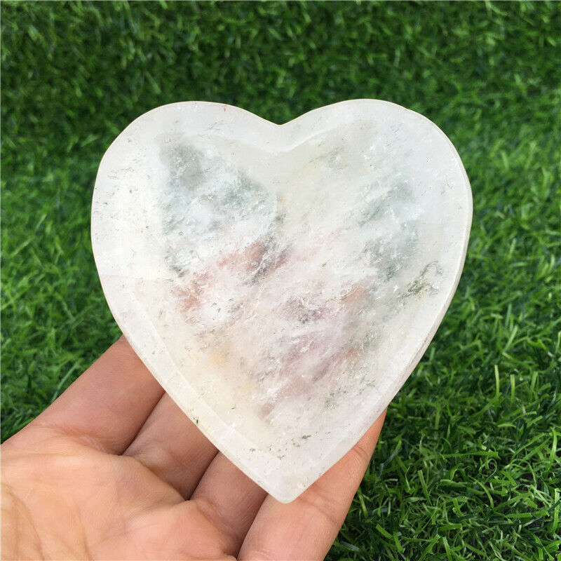 0.66LB+ clear white ashtray  quartz crystal hand carved heart-shaped healing 1pc