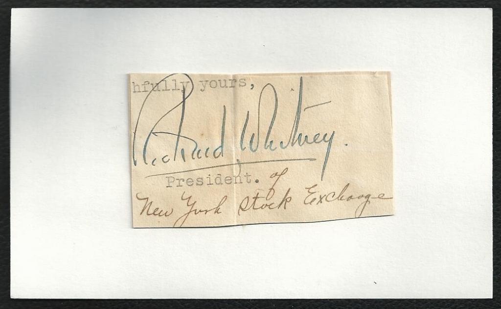1930-1935 NYSE President Richard Whitney Signed Auto Mounted Index Card M7