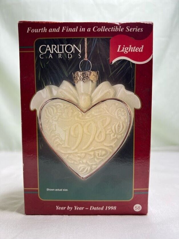 1998 Carlton Cards Year by Year Lighted Porcelain Heart Ornament 4th FAST Ship