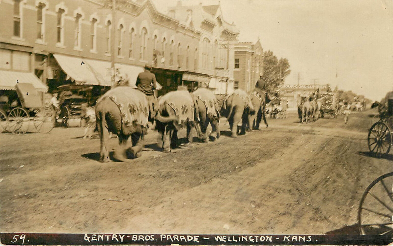 RPPC Postcard Gentry Brothers Circus Parade With Elephants Wellington KS