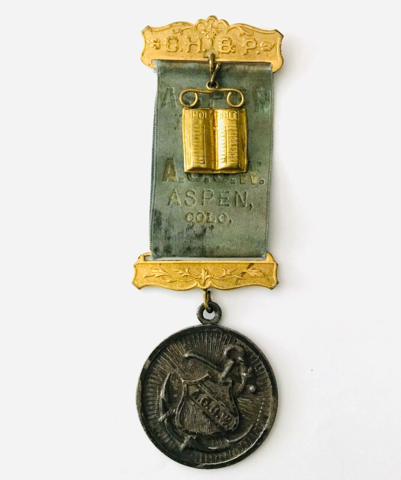 Aspen Lodge #21 Antique A.O.U.W. Medal Ribbon Breast Jewel Ancient Order Workmen