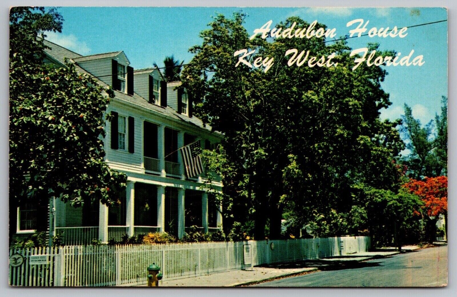 Audubon House Key West Florida Street View Fall Autumn American Flag PM Postcard