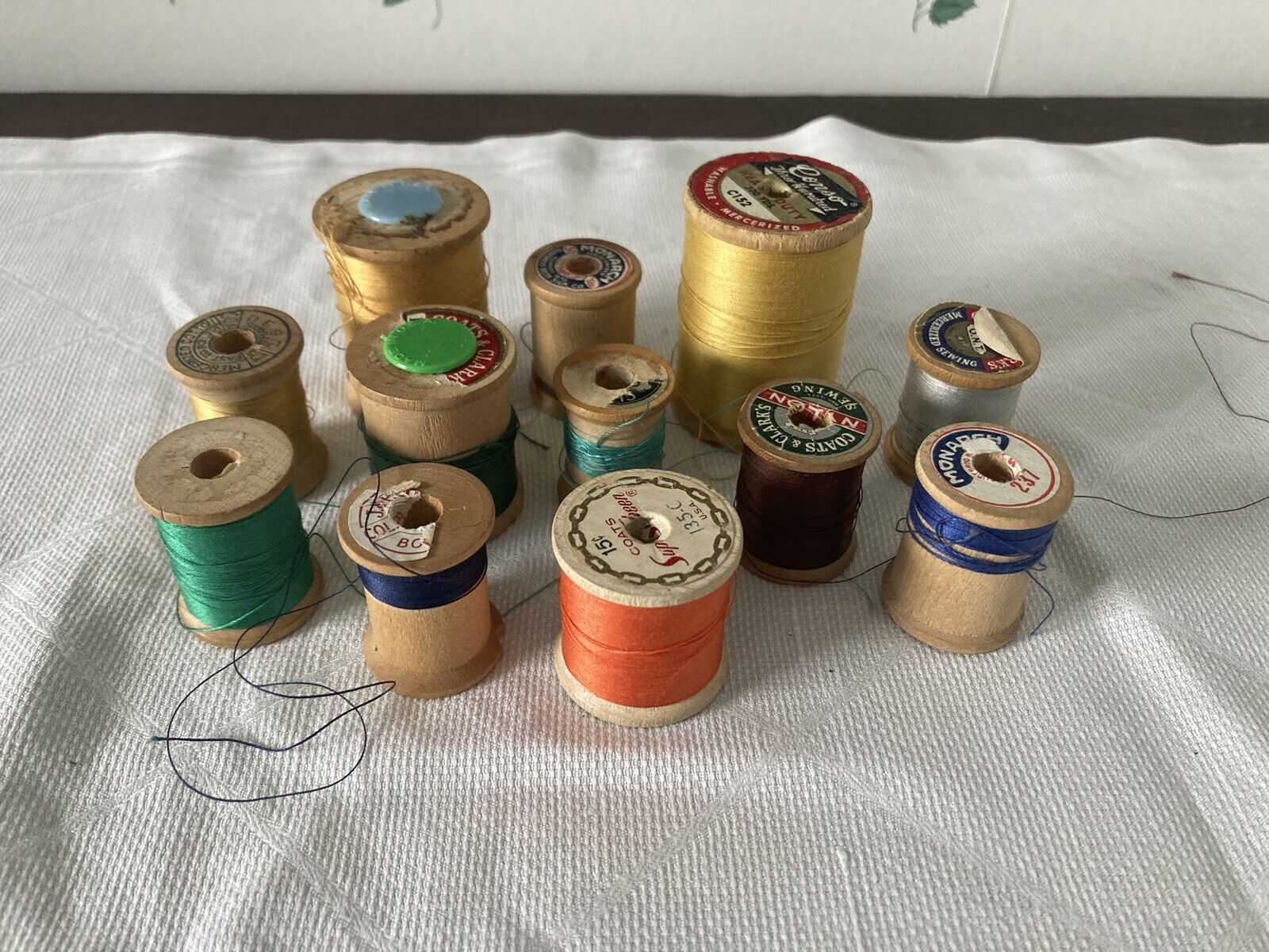antique wooden thread spools vintage Lot Of 12 Cotton