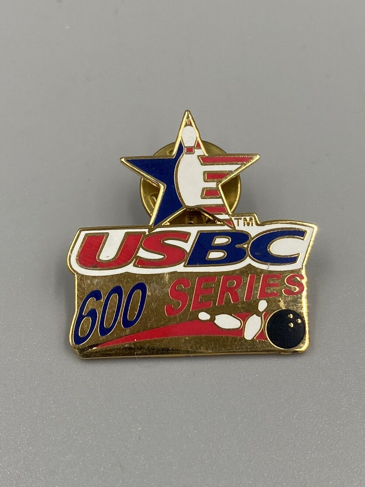 Vintage United State Bowling Congress USBC 600 Series Gold Colored Lapel Pin