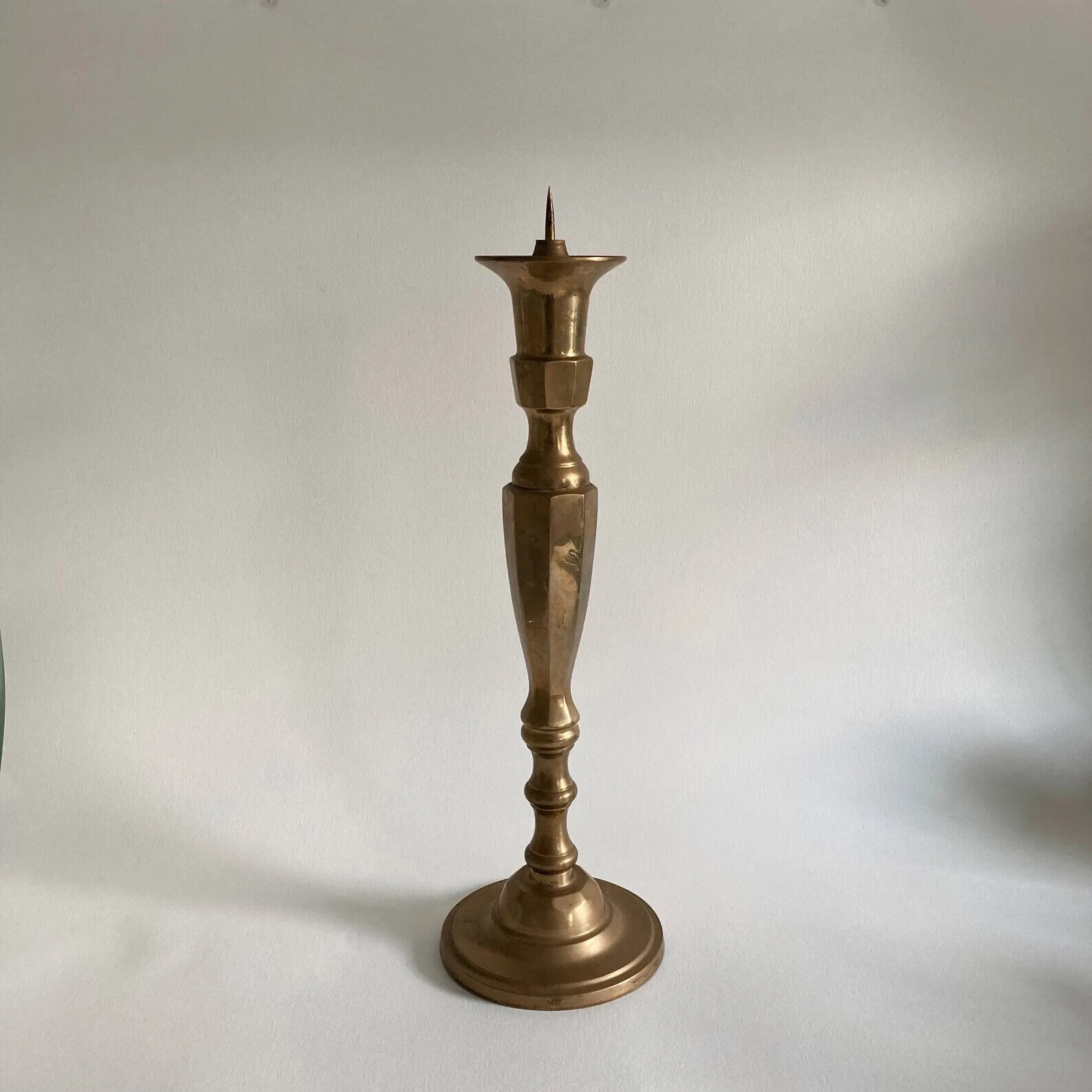 Tall Solid Brass Pricket Candlestick – Made in Hong Kong – 19\