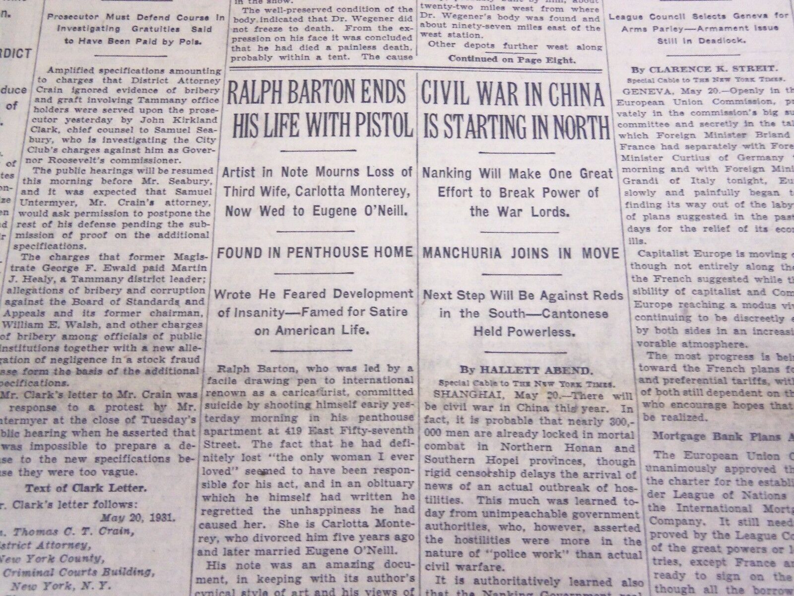 1931 MAY 21 NEW YORK TIMES - RALPH BARTON KILLS SELF - NT 3943